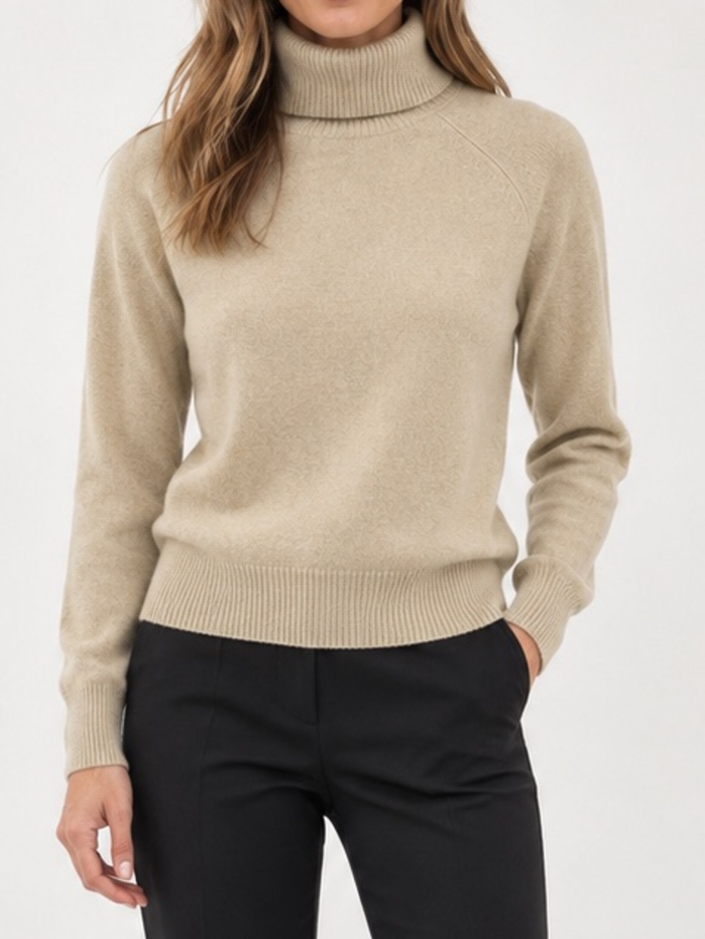 100% Cashmere Turtleneck Sweater 1990s Vintage Beige Cream Valerie Stevens
